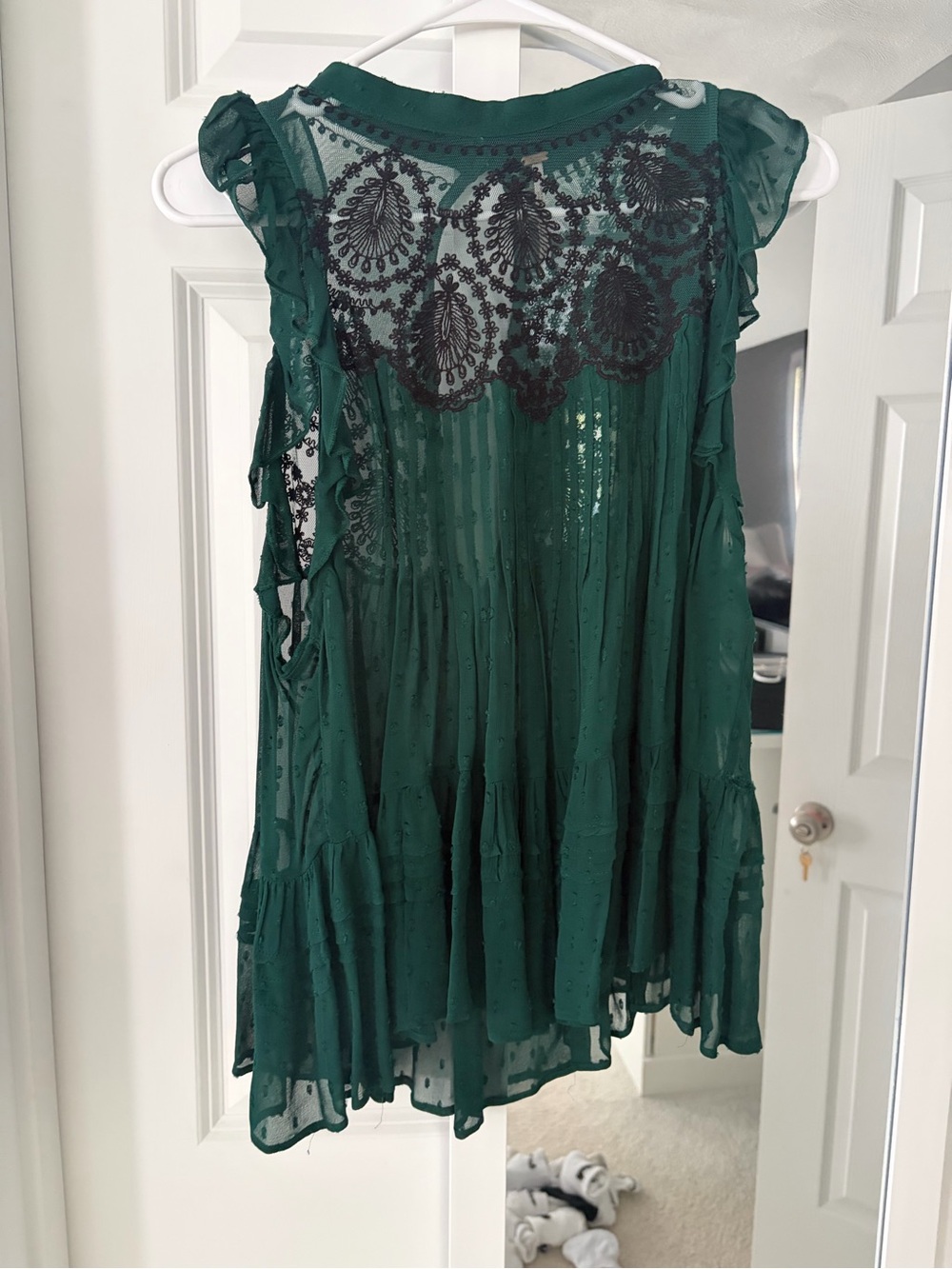 Free People Emerald Green Lace Yoke Sleeveless Tunic